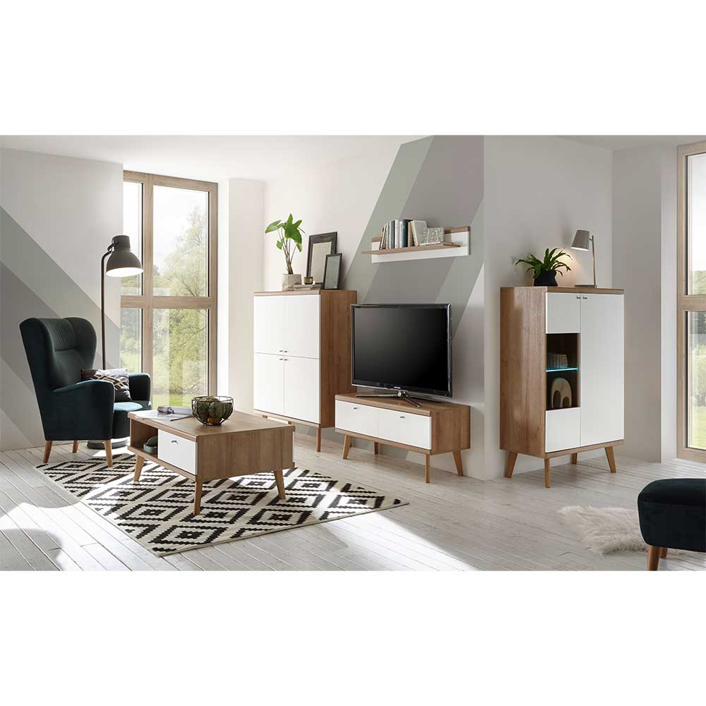 Set Wohnzimmermöbel im Skandi Design in Weiß & Eiche