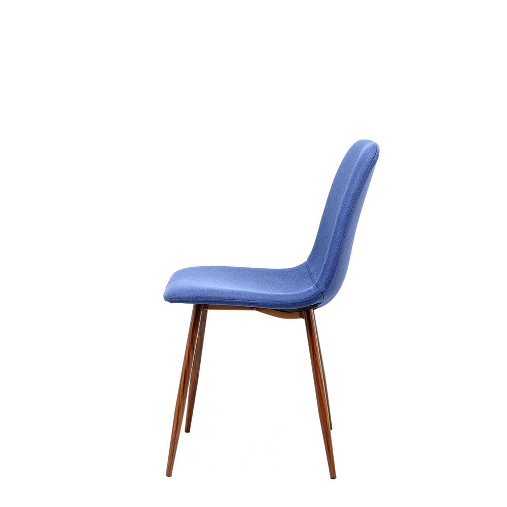 Stoff Schalenstuhl in Blau & Braun mit Holzbeinen ...