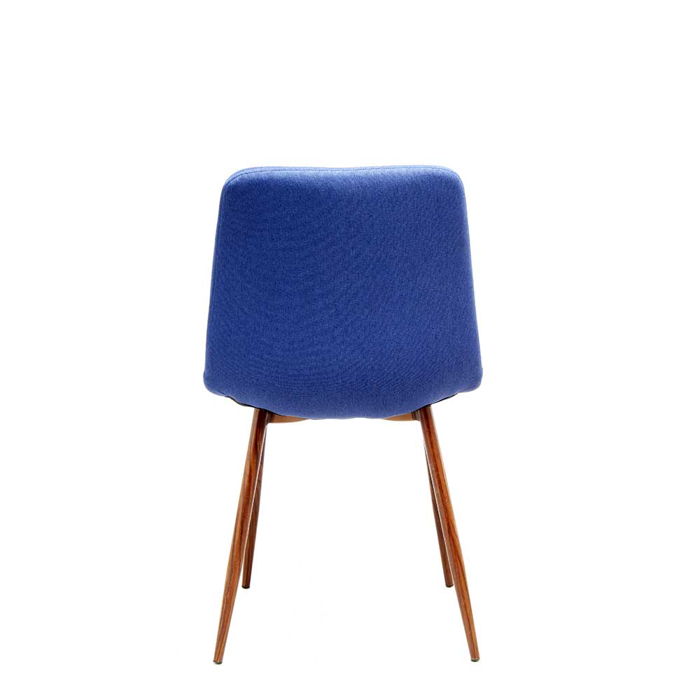 Stoff Schalenstuhl in Blau & Braun mit Holzbeinen - Bluevino (2er Set)