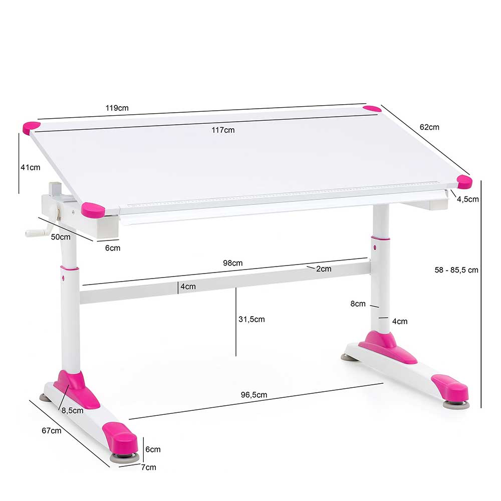 Topp Kinder Schreibtisch verstellbar in Weiß & Pink ...