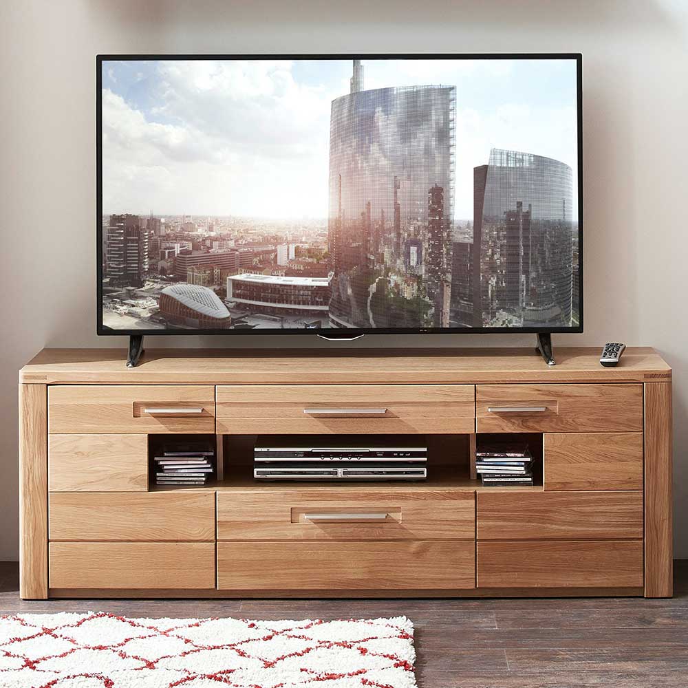 TV Schrank in Wildeiche Bianco teilmassiv 160 cm lang
