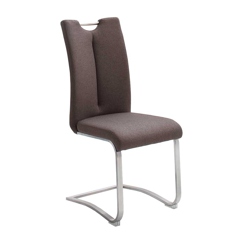 Webstoff Swing-Stühle in Braun mit Gestell aus Edelstahl - Savi (2er Set)