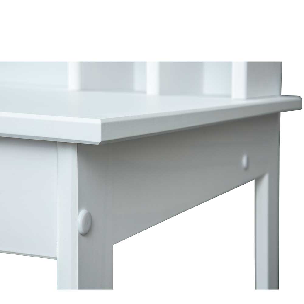 Weißer Schreibtisch mit Aufsatz & Truhe aus Kiefer & MDF lackiert