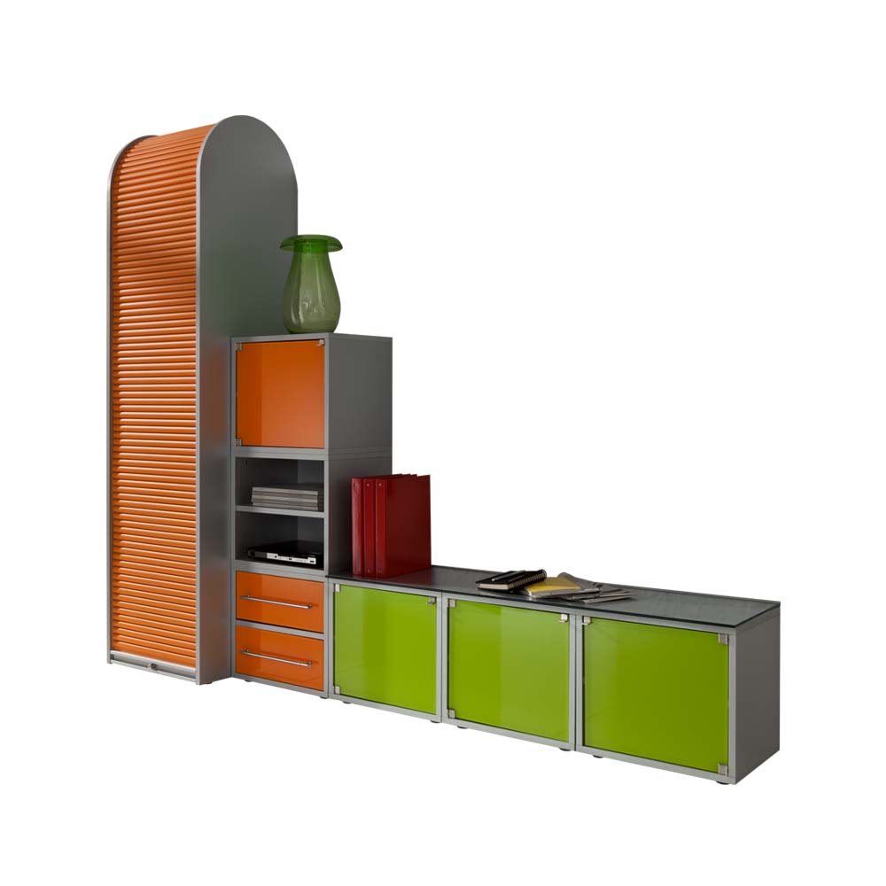 Wohnwand In Silber Grun Orange 260 Cm Breit Lecodas 3 Teilig