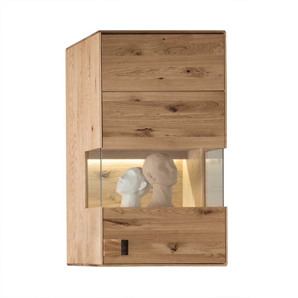 1-türiger Wohnzimmer Hängeschrank mit Glas & LED aus Eiche & Wildeiche Xeddos