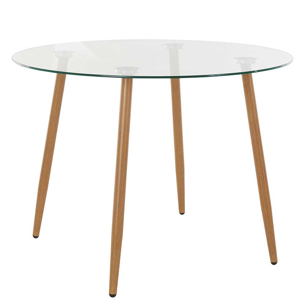 100cm runder Tisch mit Klarglasplatte & Metallgestell in Eichefarben Rascilda