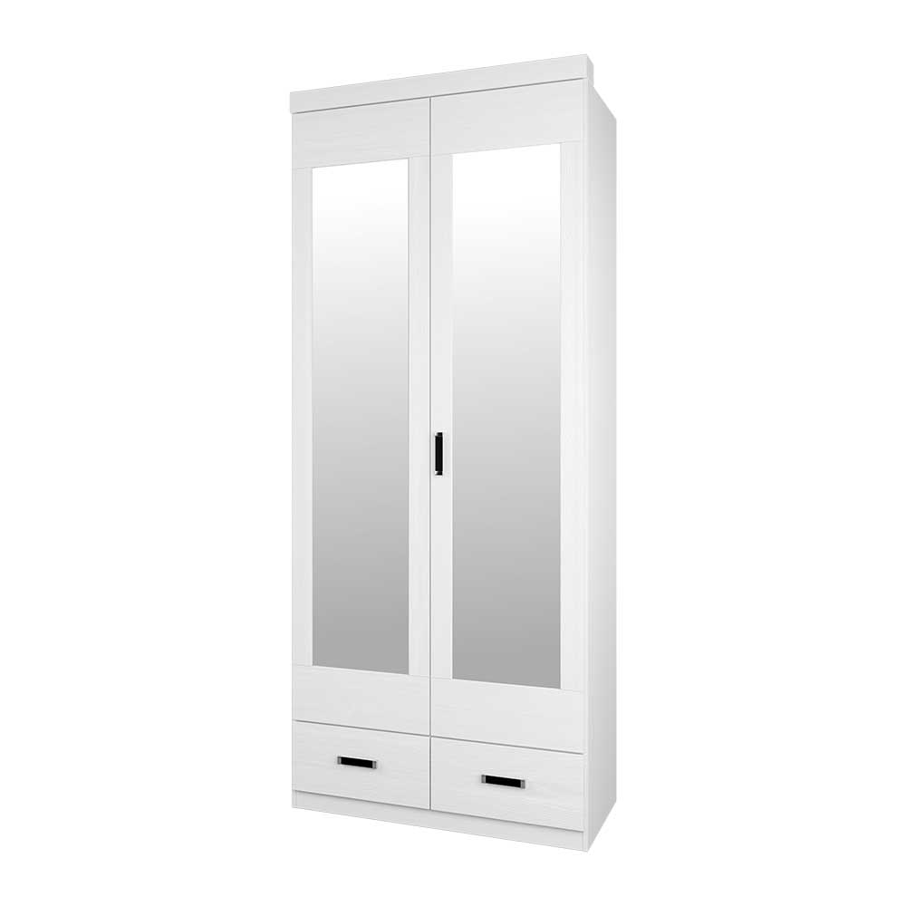 100x245x57 Spiegel Kleiderschrank in Weiß Pinie - 2 Türen & 2 Schubladen Imtreba