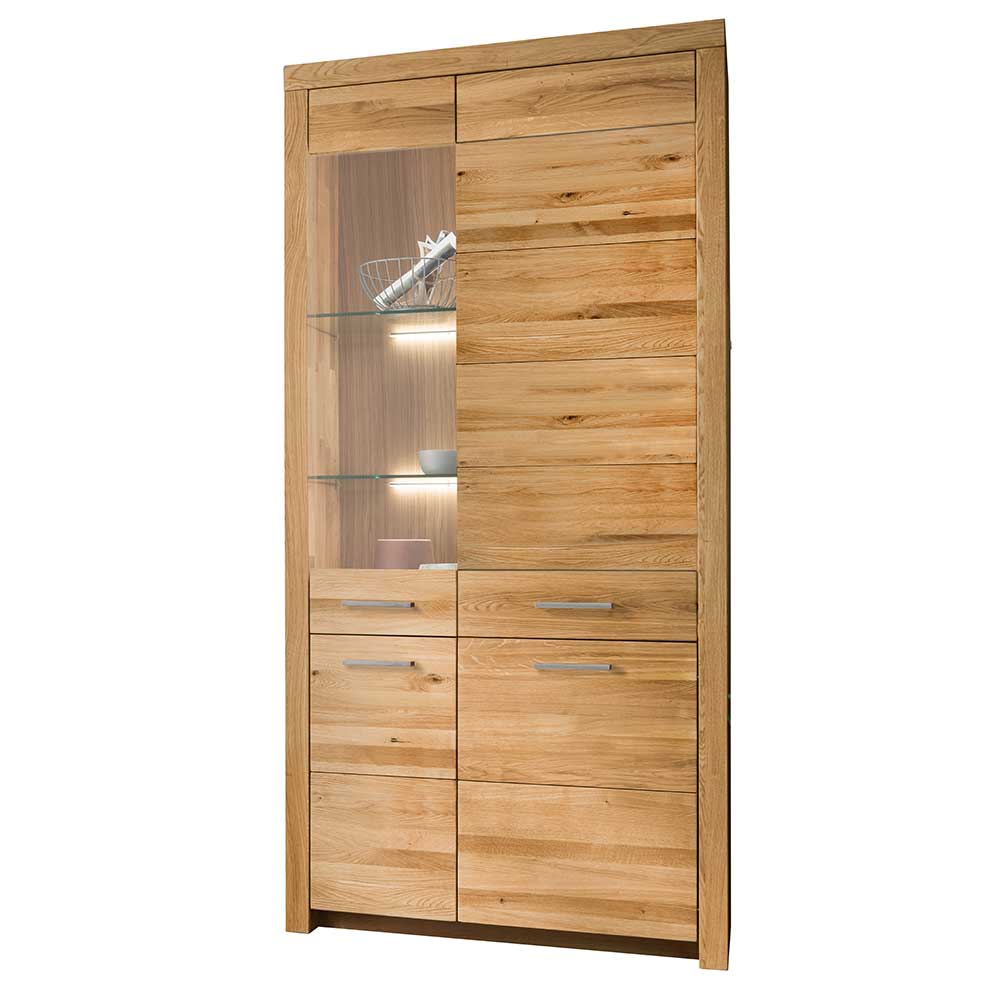 102x204x40 cm Wohnzimmer Holzschrank aus Wildeiche mit Glas Einsatz - 4-türig Loitons