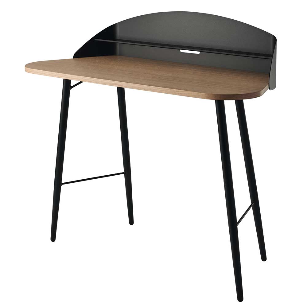 103x93x45 Designer Schreibtisch mit Aufsatz in Schwarz & Eiche Viticco