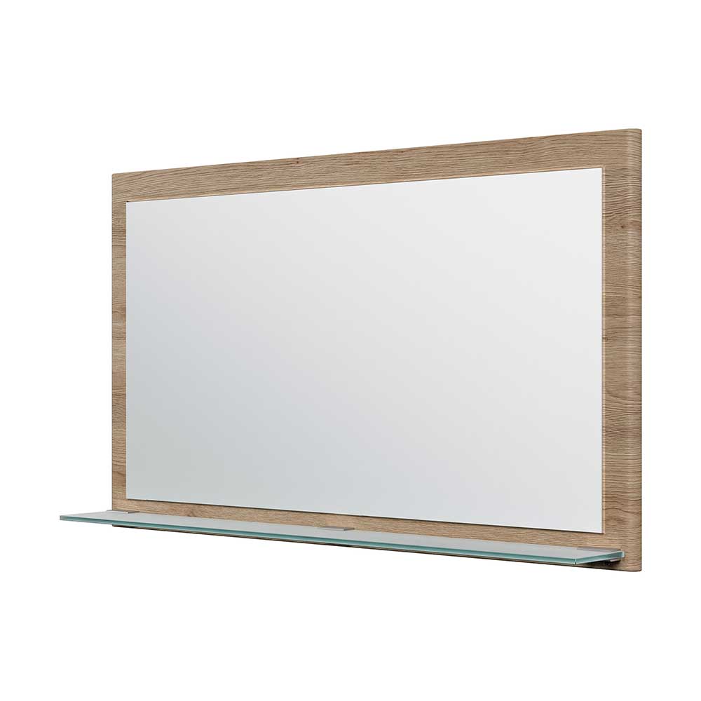 104x60 Spiegel mit Ablage aus Glas & Rahmen in Holzoptik Eiche Hell Peulia