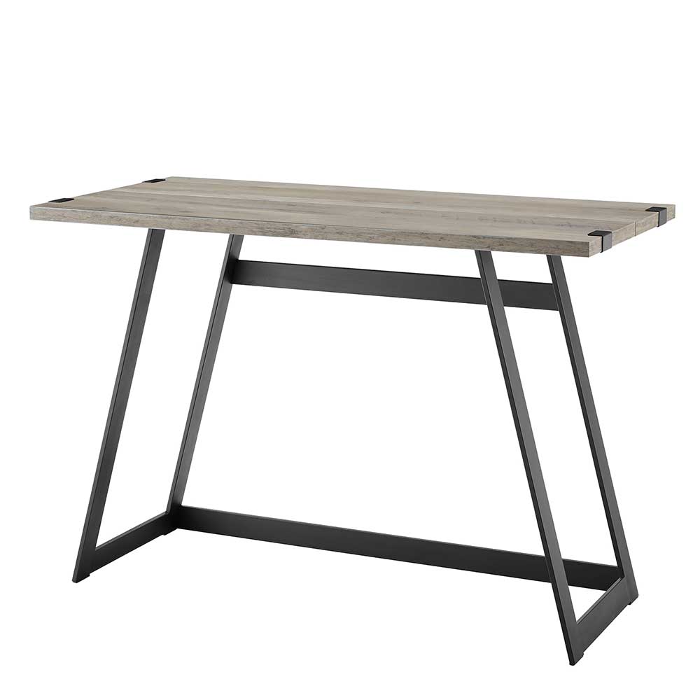 107x74x51 Design Schreibtisch in Holz Grey Wash und Schwarz Bügelgestell Sikulav