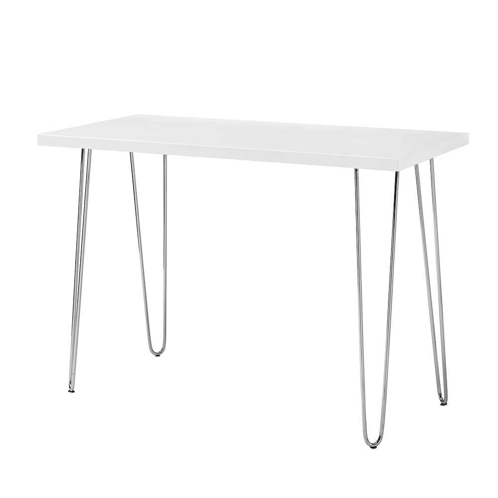 107x76x51 Design Schreibtisch in Weiß & Chrom mit Haarnadel Beinen Federigo