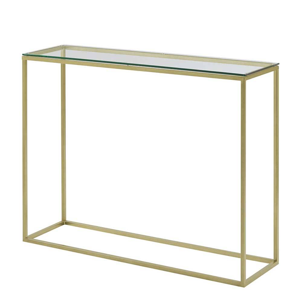 107x81x30 Glas Konsolentisch rechteckig mit Bügelgestell in Gold Timmon