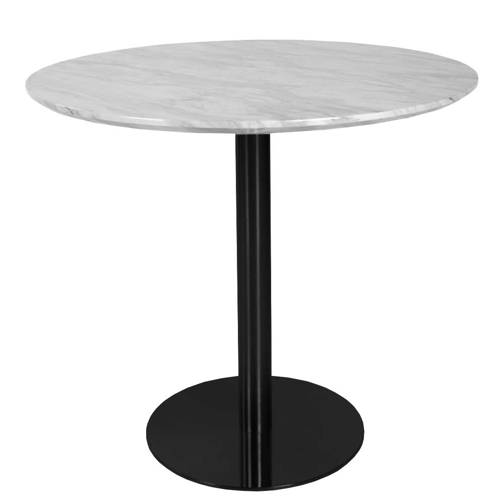 110 cm Runder Tisch in Marmor Optik Weiß-Grau und Schwarz Stahlfuß Lopoldo