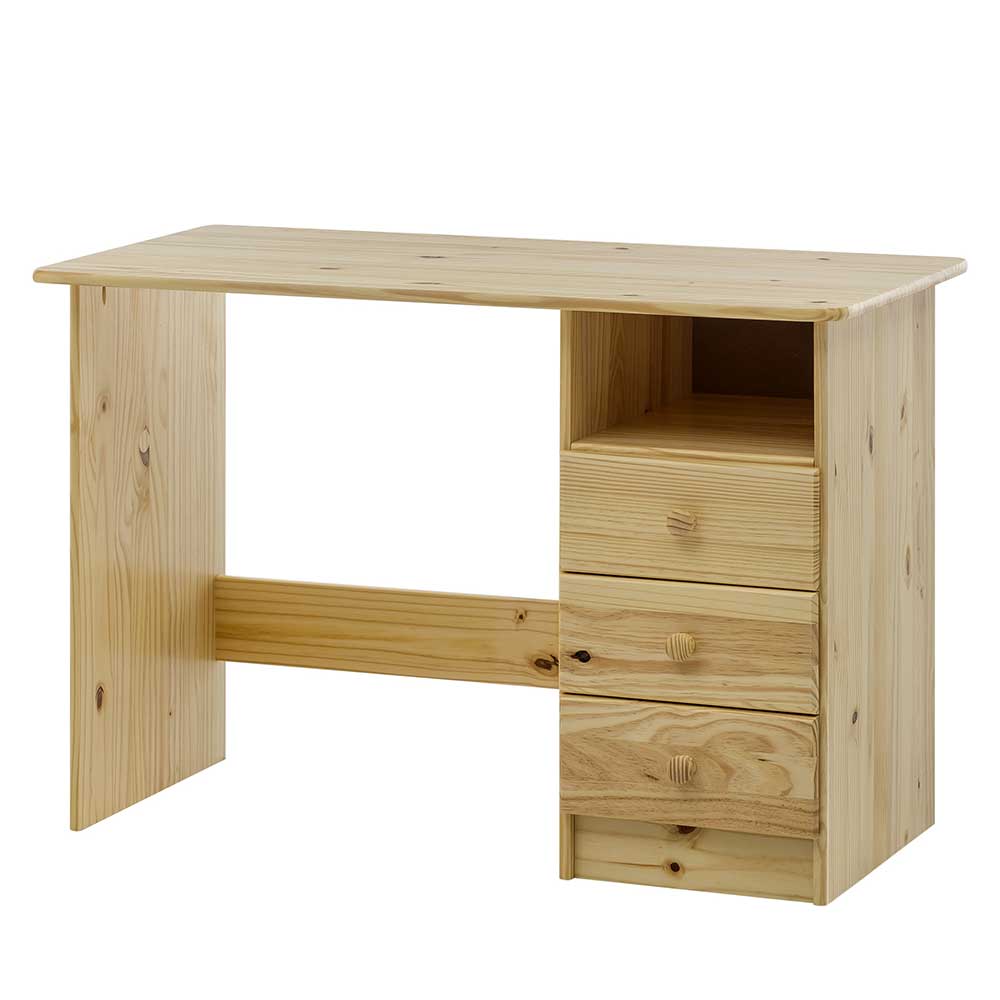 110x54 Kleiner Schreibtisch aus Kiefer Massivholz mit drei Schubladen Bibulath