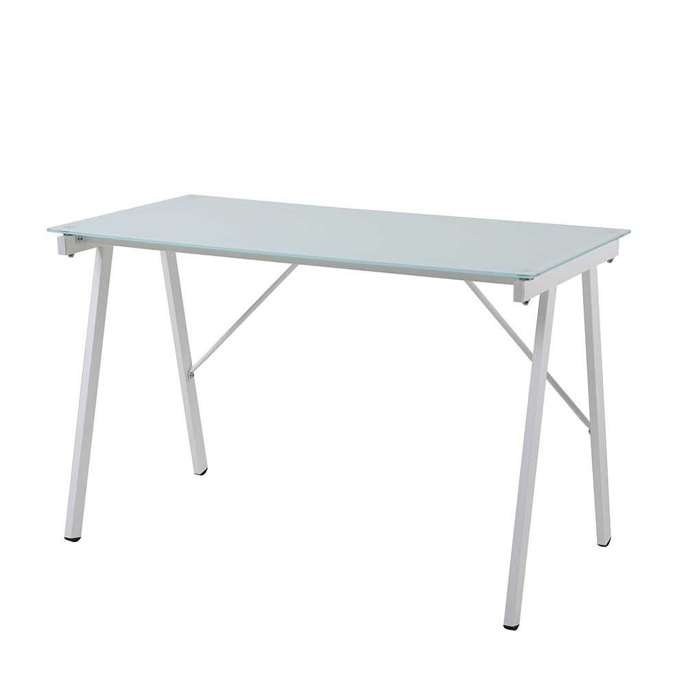 113x73x58 Glas Schreibtisch mit Vierfußgestell aus Metall in Weiß Isacco