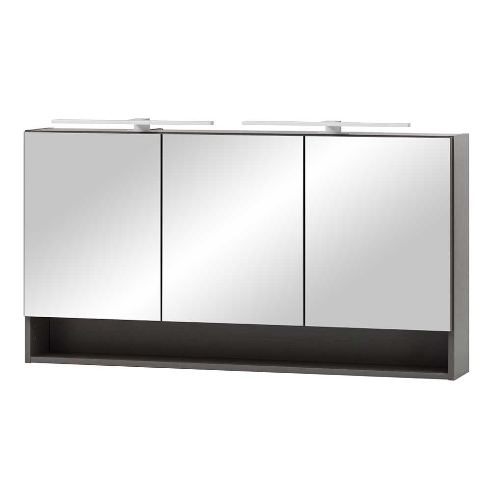 120cm Breiter 3D Spiegelschrank mit Ablagefach & 3 Türen & LED Licht in Grau Tofias