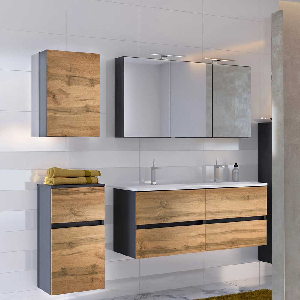 120cm Doppel-Waschplatz & Badschränke für Stand- und Wandmontage Endely