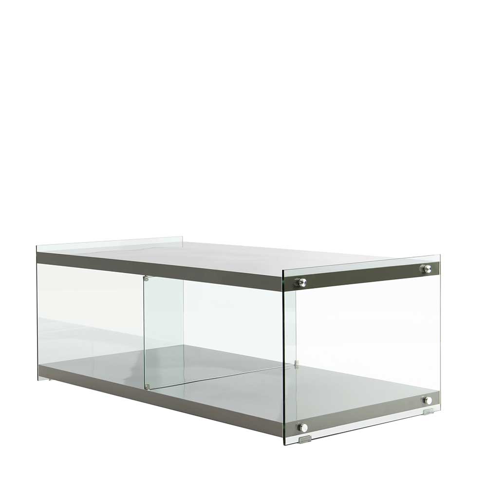 120cm TV Board in Hochglanz Grau und Transparent Glas Verez