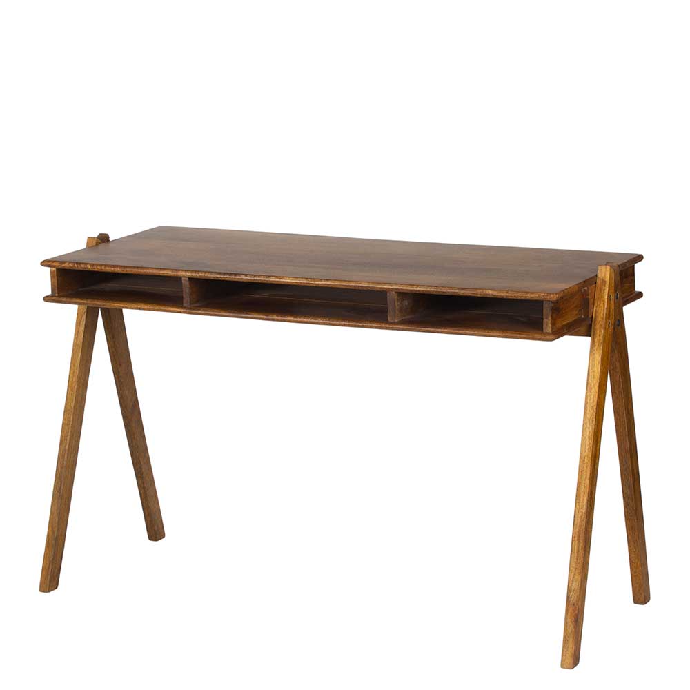 120x50 Schreibtisch mit Staufächern aus Akazie Massivholz in Braun Fortune