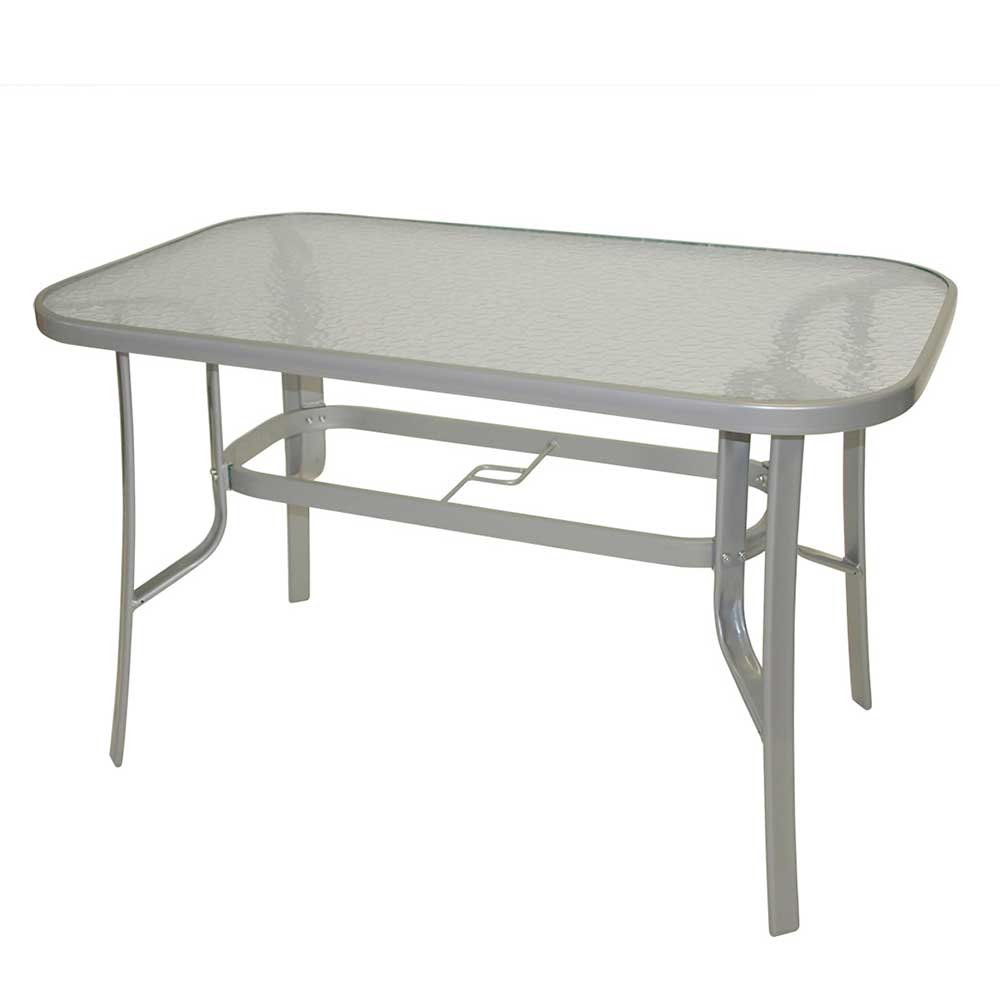 120x70 Gartentisch mit Glasplatte & Stahlgestell in Silber Visinata