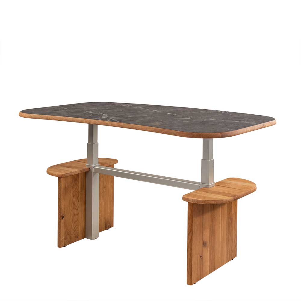 120x70 Tisch in Marmoroptik & Wildeiche durch Körperdruck höhenverstellbar Santobal