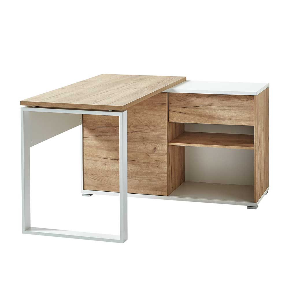 120x75x117 Schreibtisch mit Anbauregal in Weiß & Wildeiche Situatica