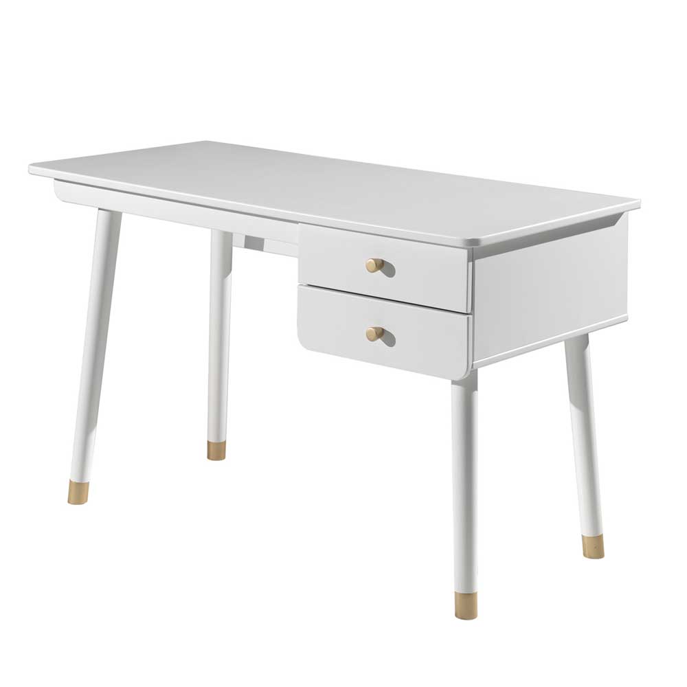 125x60 Jugend Schreibtisch in Weiß & Gold mit zwei Schubladen Zimventa