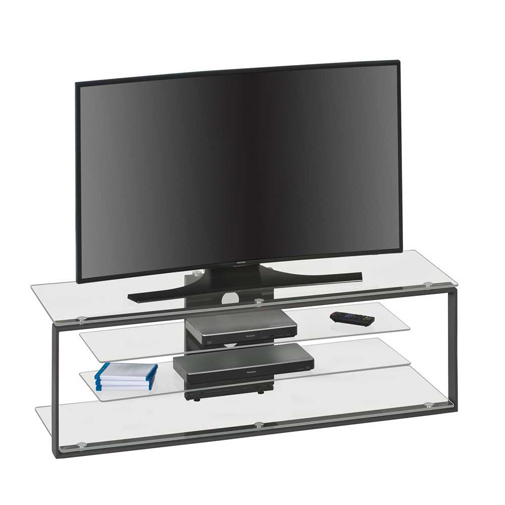 130 cm breites Design TV Board aus Glas und Metall Anthrazit Camlary