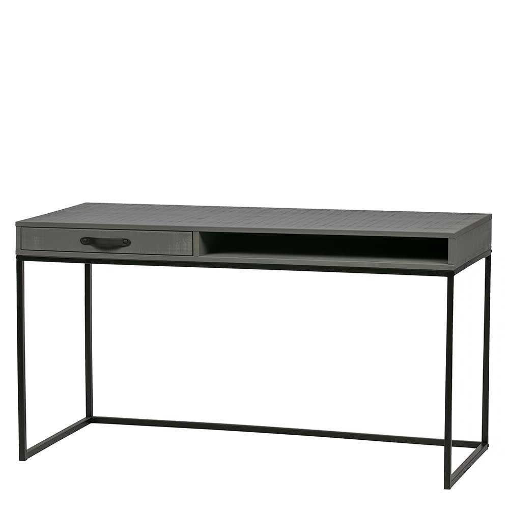 130x58 Designer Schreibtisch in Grau & Schwarz aus Massivholz & Metall Firgetta