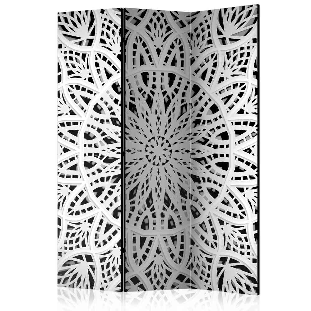 135x172 cm Paravent in Weiß & Schwarz mit Mandala Muster Wihelpa