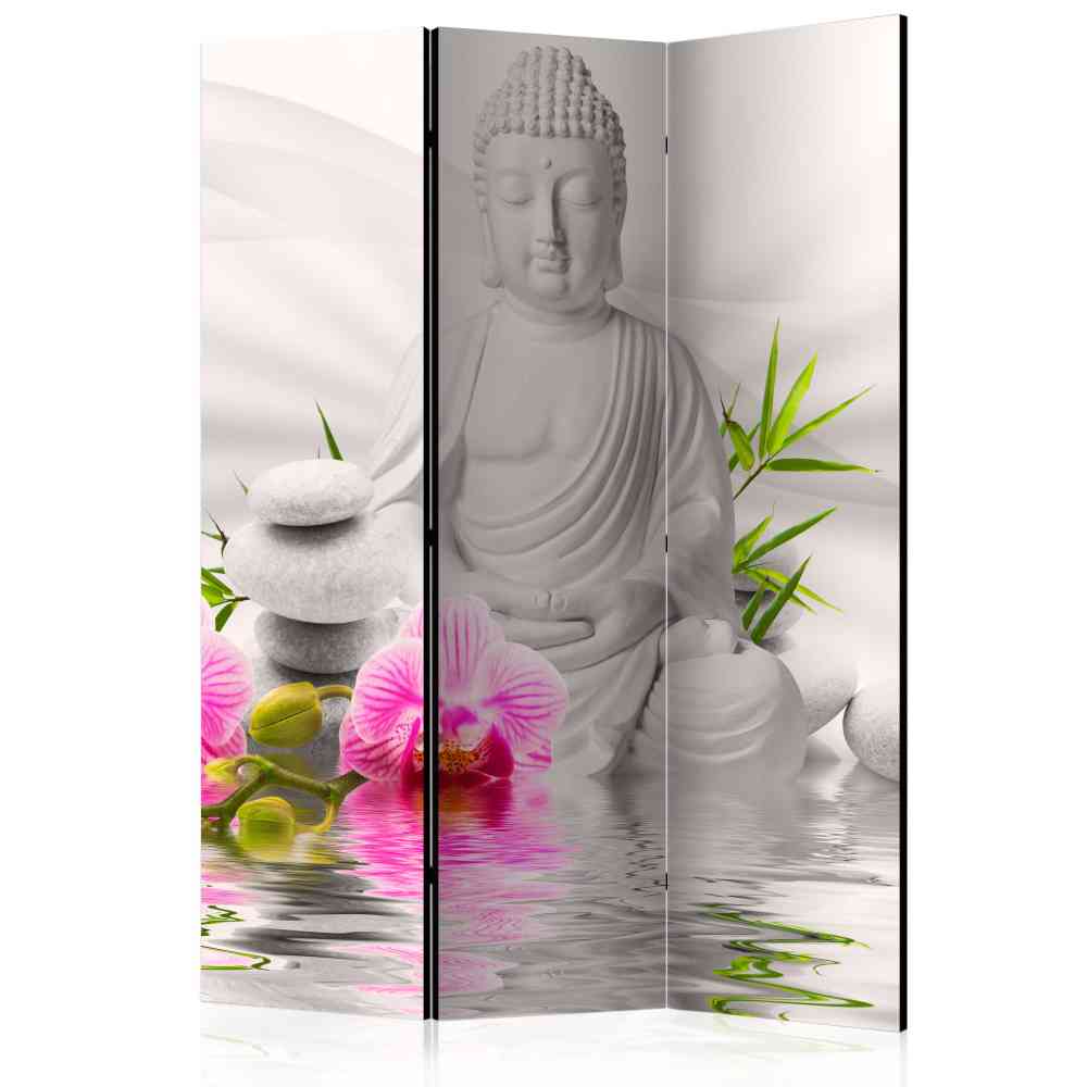 135x172 Paravent Buddha mit Orchideen Leinwand auf Holzrahmen Abion