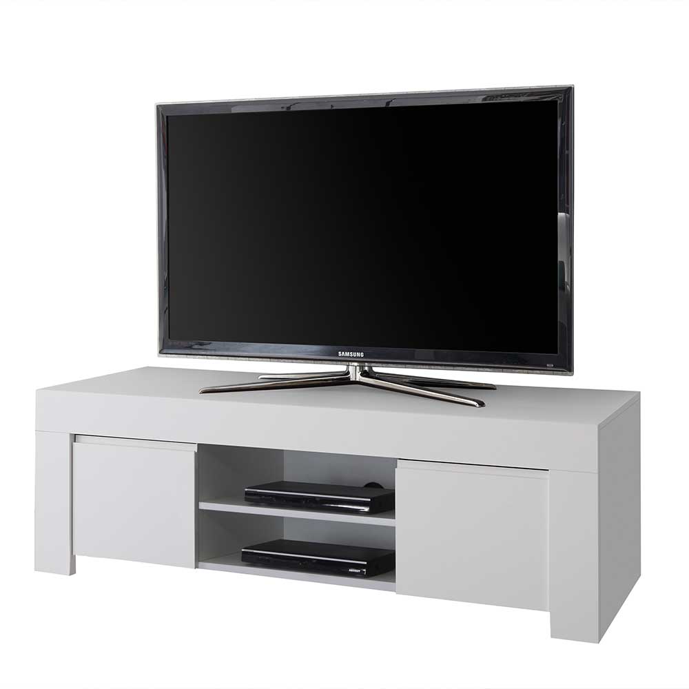 138x44x42 TV Lowboard in Weiß lackiert mit 2 Türen & Fächern Mikes