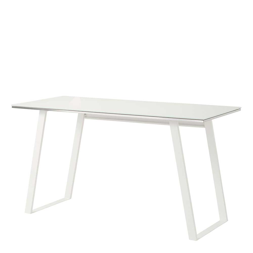 140x60 Design Schreibtisch mit Weißglas Platte und Bügelgestell Thiano