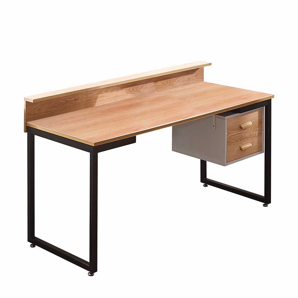 140x60 Industrial Schreibtisch mit Aufsatz und zwei Schubladen Pluta