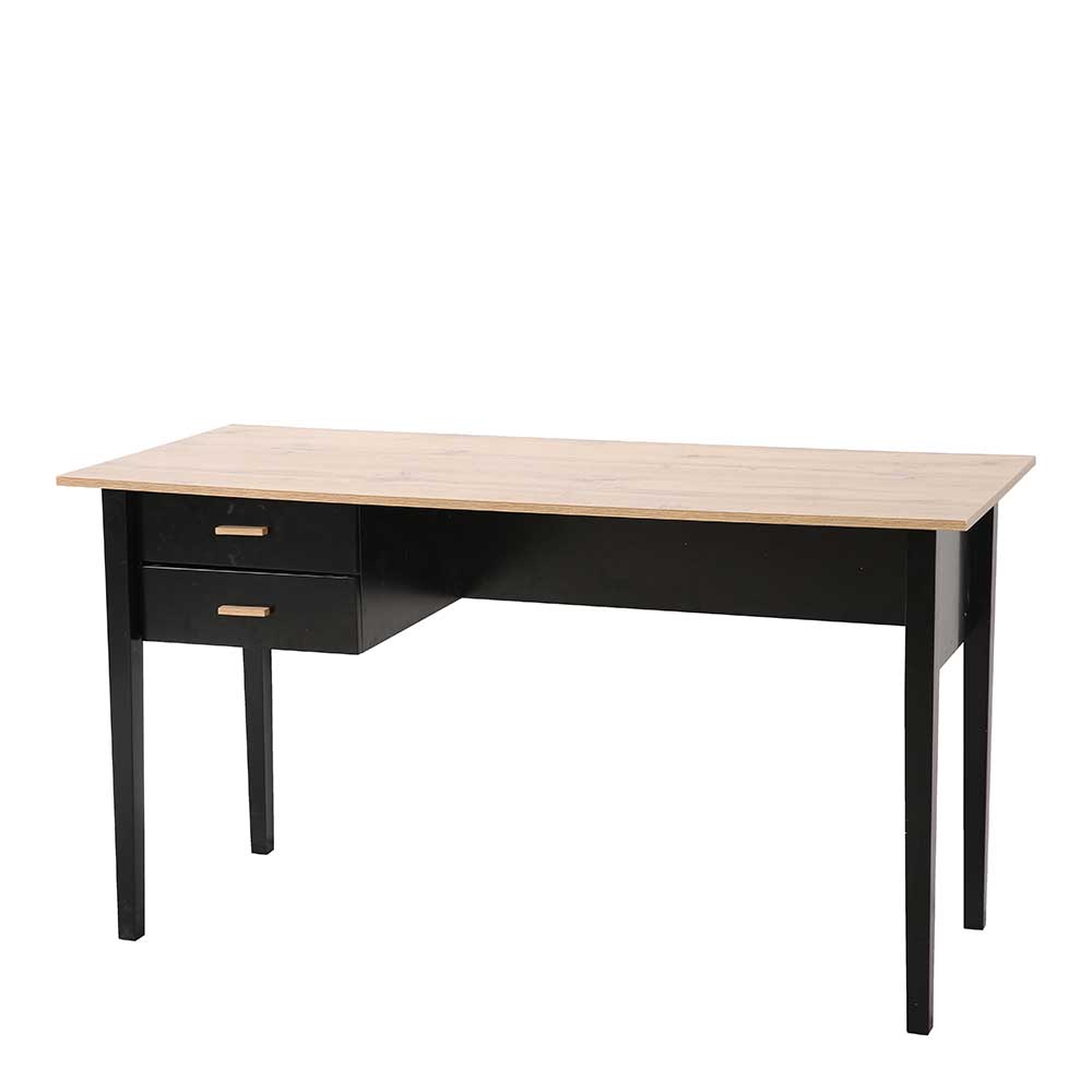 140x60 Schreibtisch mit zwei Schubladen in Natur & Schwarz Macy
