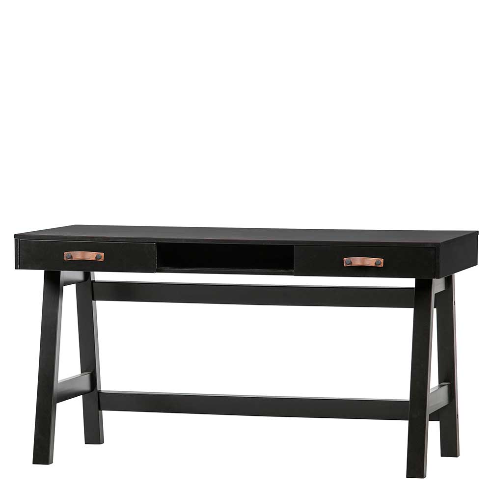 140x62 Kiefernholz Schreibtisch in Schwarz mit A Fußgestell Ilvessino