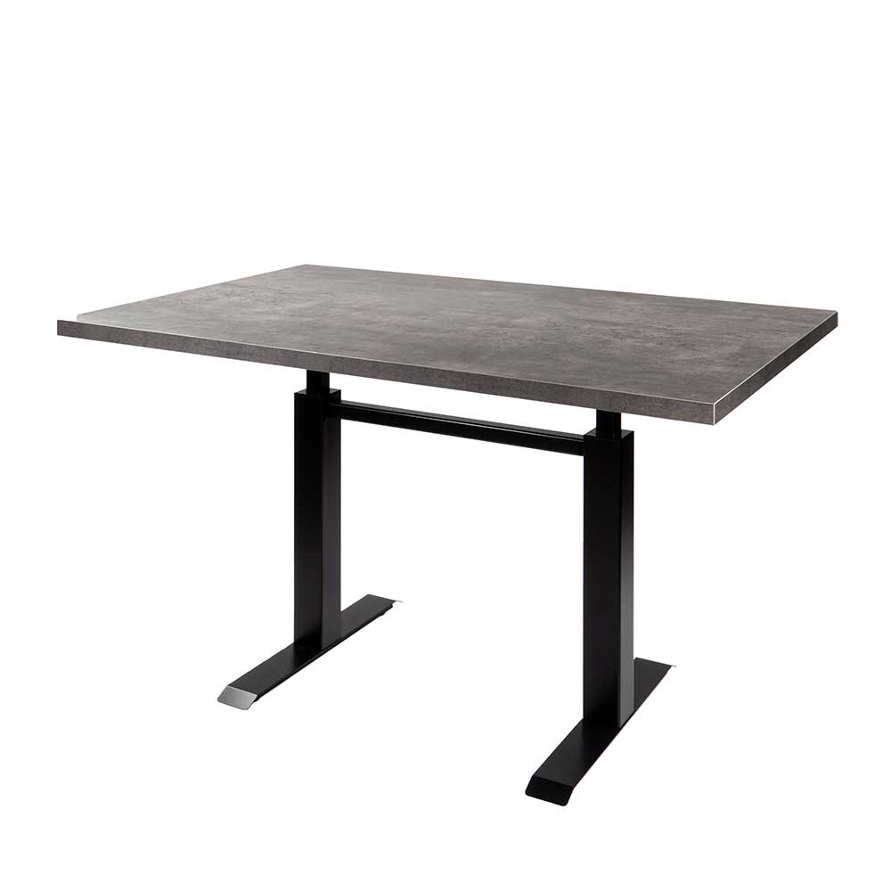 140x90 Moderner Tisch in Betonoptik & Schwarz durch Körperdruck verstellbar Rocca