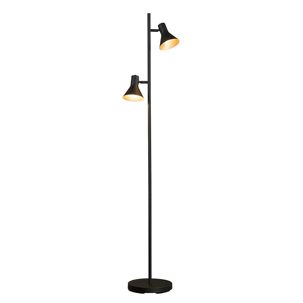 143cm Stehlampe in Schwarz mit Gold aus Metall - 2-flammig Cavallo