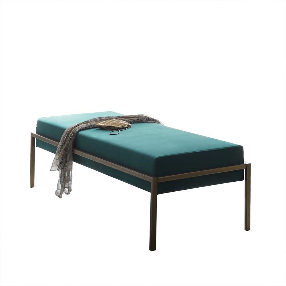 144x38x44 Designer-Bettbank in Petrol & Bronze aus Samt & Metall Oline