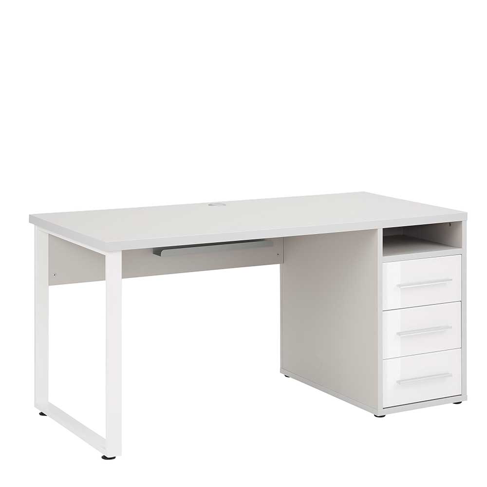 150x70 Schreibtisch in modernem Design - Grau & Weiß - mit Schubladen Tederana