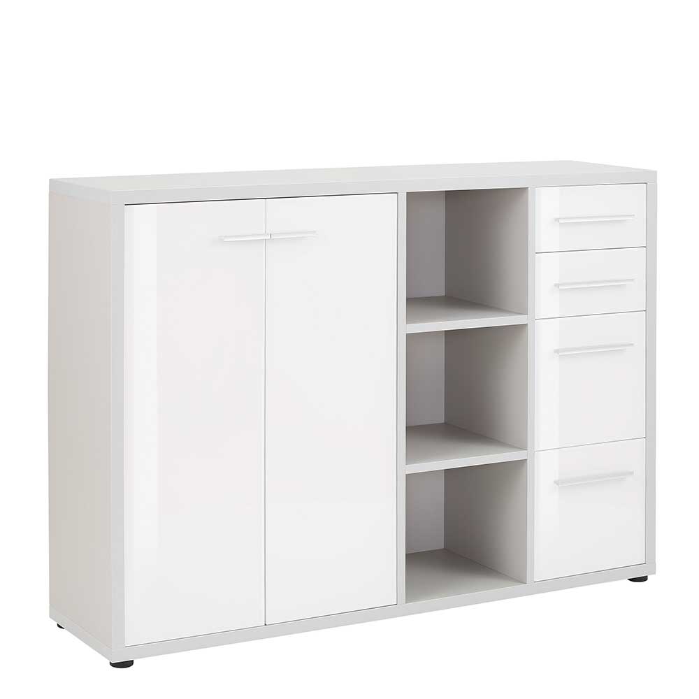 156x111x40 Hohes Sideboard fürs Büro in Weiß & Grau - viel Stauraum für Ordner Tederana