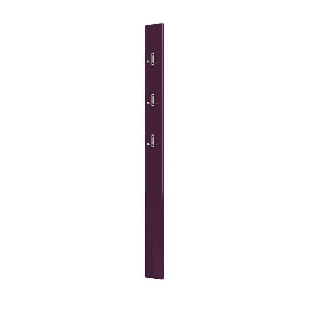 15x160x2 cm Schmale Garderobe in Violett HG mit 3 Kleiderhaken klappbar Adanoz