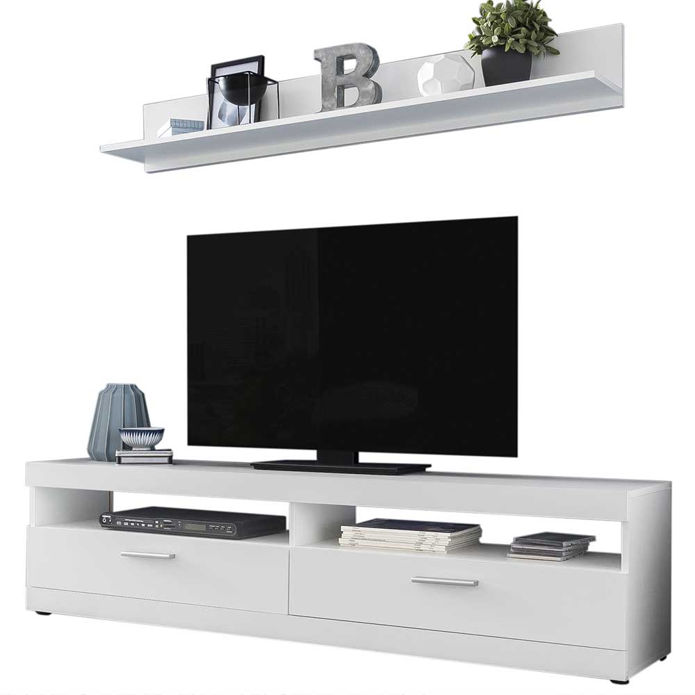 160cm breite TV Unterschrank & Wandboard in Weiß Pleano