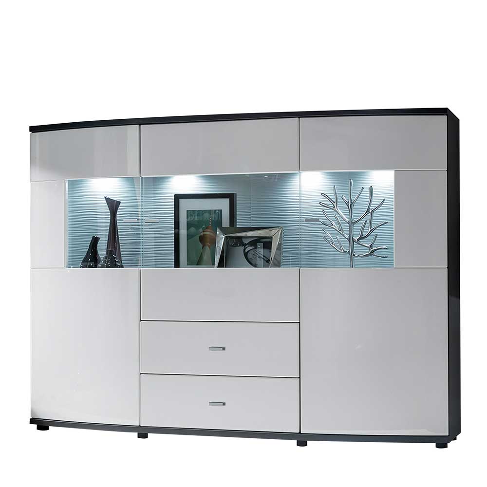 160x117x42 Hohes Sideboard in Weiß Hochglanz und Anthrazit mit Glas Secrema