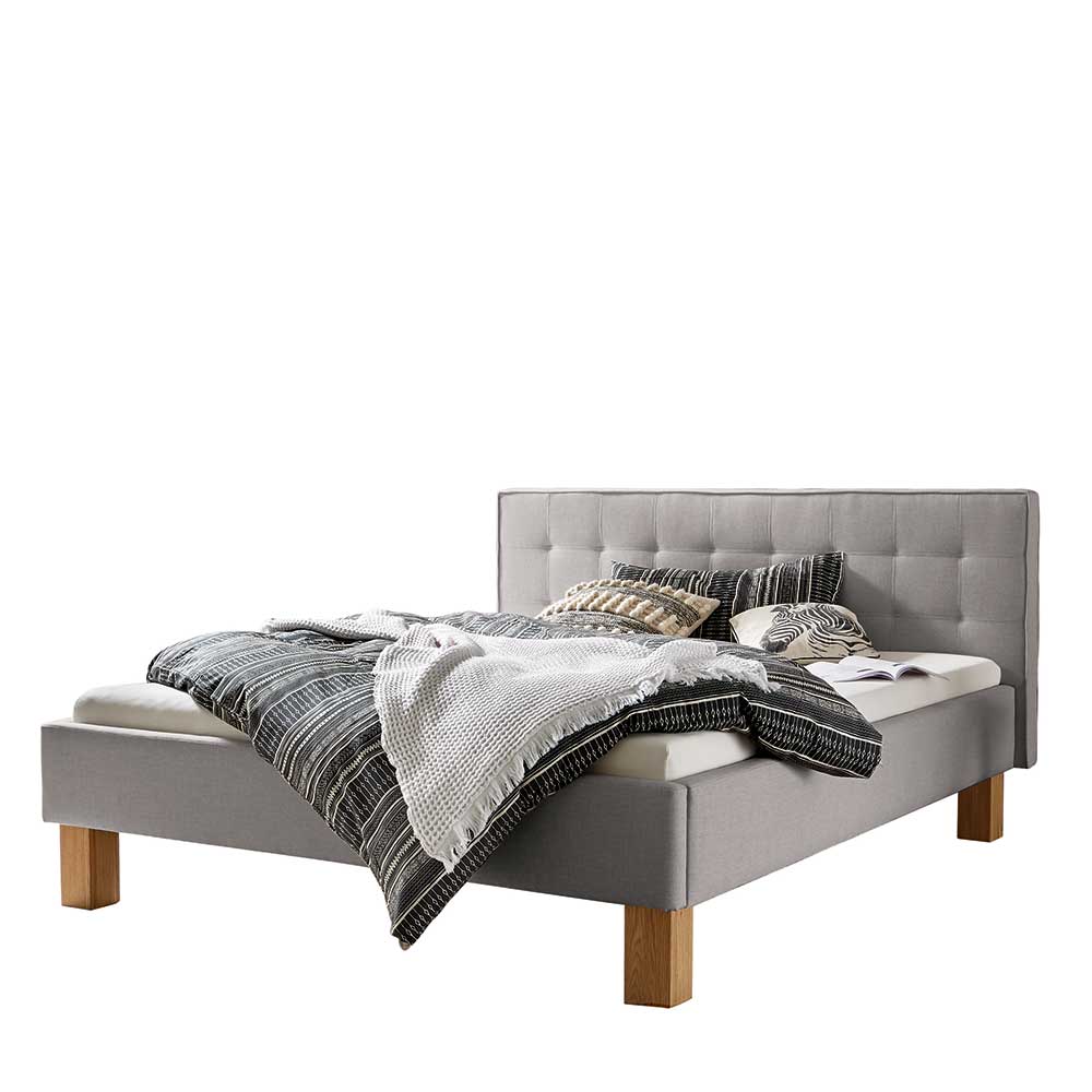 160x200 Doppel Bett in Grau Webstoff mit Eiche Bianco Manarola