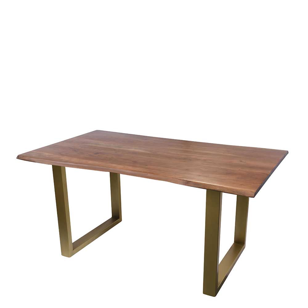160x85 Tisch aus Akazie in Nussbaumfarben & Stahl in Messingfarben Choicon
