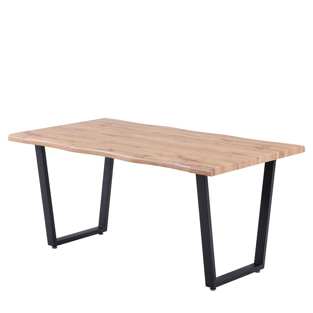 160x90 Holznachbildung Tisch mit Baumkante Optik und Bügelgestell Metall Schwarz Ekka