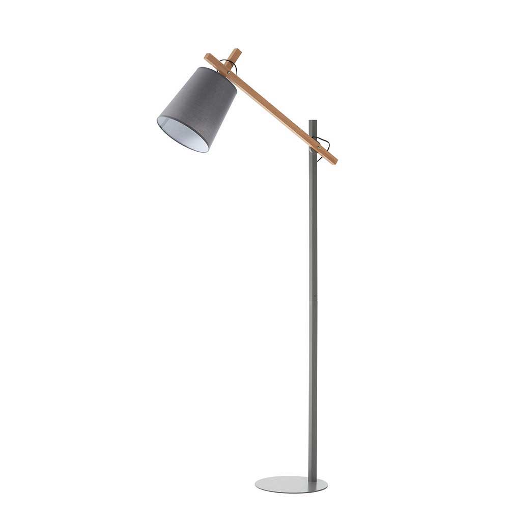 167 cm hohe Stehlampe in Grau & Buche mit Stoff Schirm Nuoro