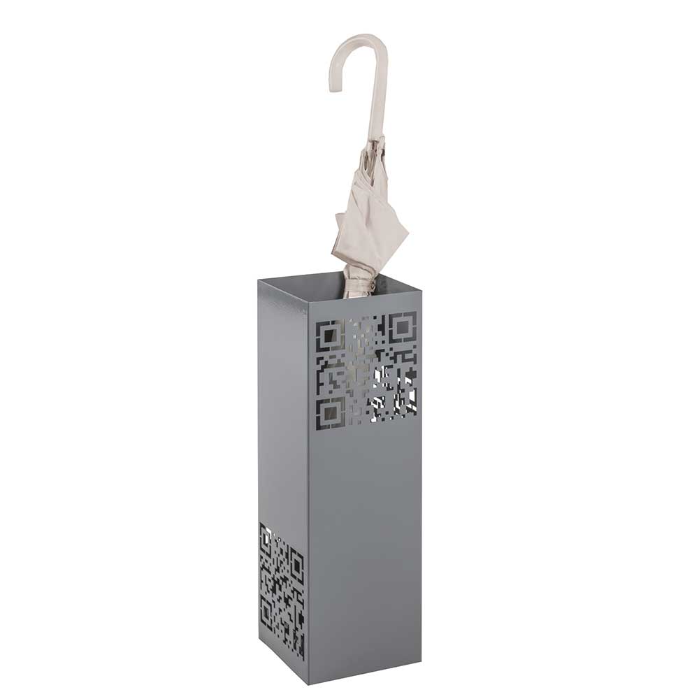 16x48x16 Schirmständer mit QR Code Design aus Metall in Grau Ivonata